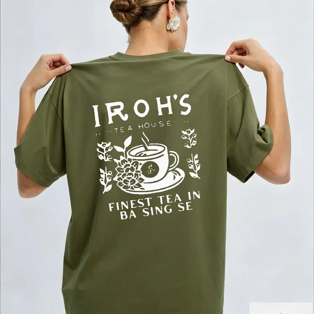 Women Iroh's Tea House Vintage Green Tea Cup Double Sided T Shirt Avatar Last Airbender Fan Art Cotton Anime Fandom Casual Tops