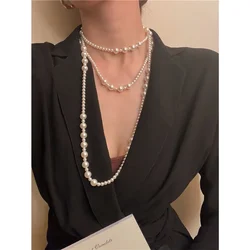 Vintage Long Pearl Necklace for Women Elegant Artificial Simulated Pearls Dress Necklaces Sweater Chain Wedding Party Jewelry