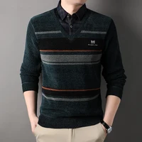 Winter New Fleece Sweater Men Thickened Pullover Striped Velvet Clothing Autumn Winter Crew Neck Jumpers Fashion Knitwear 5