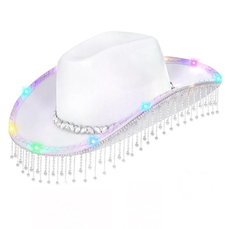 

Heavy Crystal Cowboy Hat Tassels Knight Hat for Disco House Cocktail Parties Vacation Tassels for Comedian