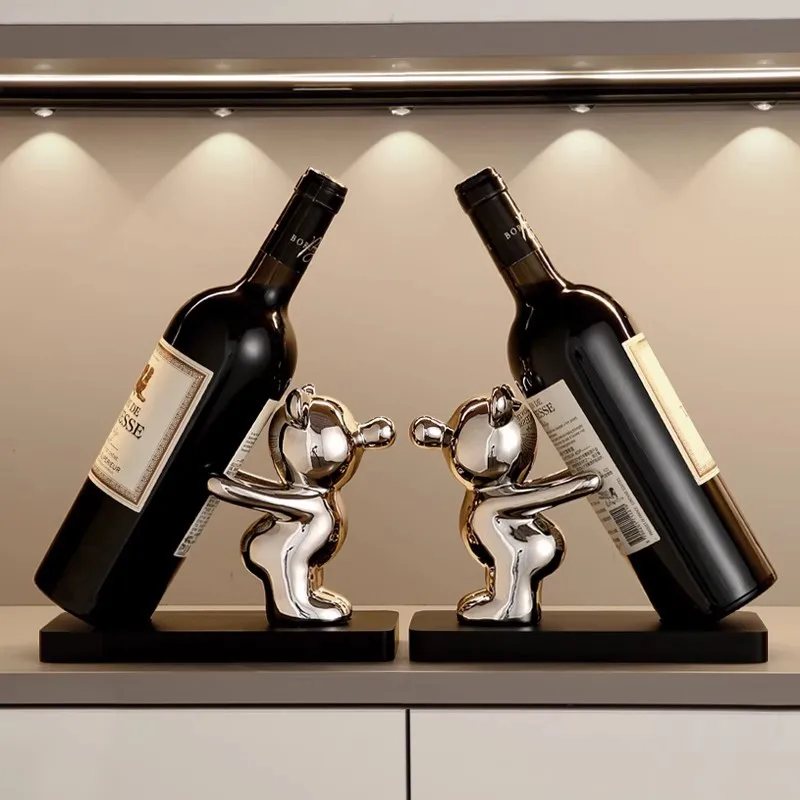 Creative and  Bear Wine Rack Wine Cabinet Luxury Home Living Room Entrance Meal Side Cabinet Wine Tray Decoration