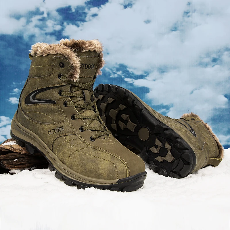Winter Warm Fur Outdoor Boots Mens Plus Size 47 48 Hiking Shoes for Men Brand Designer Trekking Boots Man Anti Slip Walking Shoe