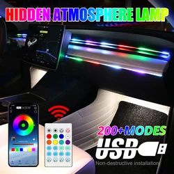 Aplicativo colorido streamer luzes ambientais do carro rgb 64 cores universal led interior escondido tira acrílica sinfonia atmosfera lâmpada