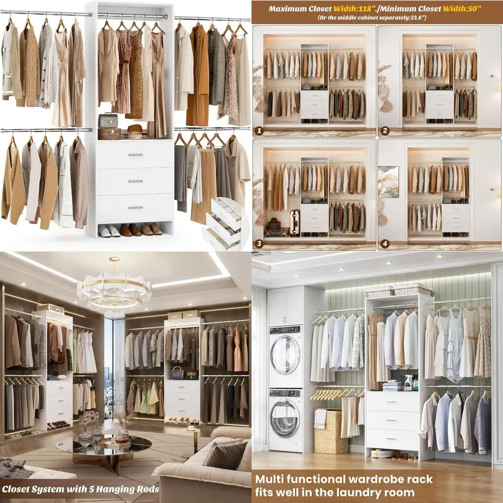 

Wooden Drawer Closet Organizer System - Walk-in Wardrobe Clothes Rack with Storage Solutions