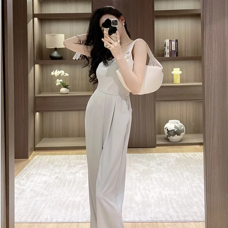 

Шикарный летний дизайн с высокой талией для похудения на одно плечо, длинные брюки Rer, женские длинные брюки с вырезами Faion Commute, широкие брюки...