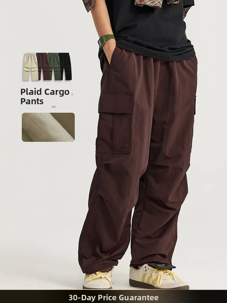 

Summer New American Retro Color Plaid Parachute Loose Casual Straight Leg Workwear Long Pants Youth Spring Nylon Fiber