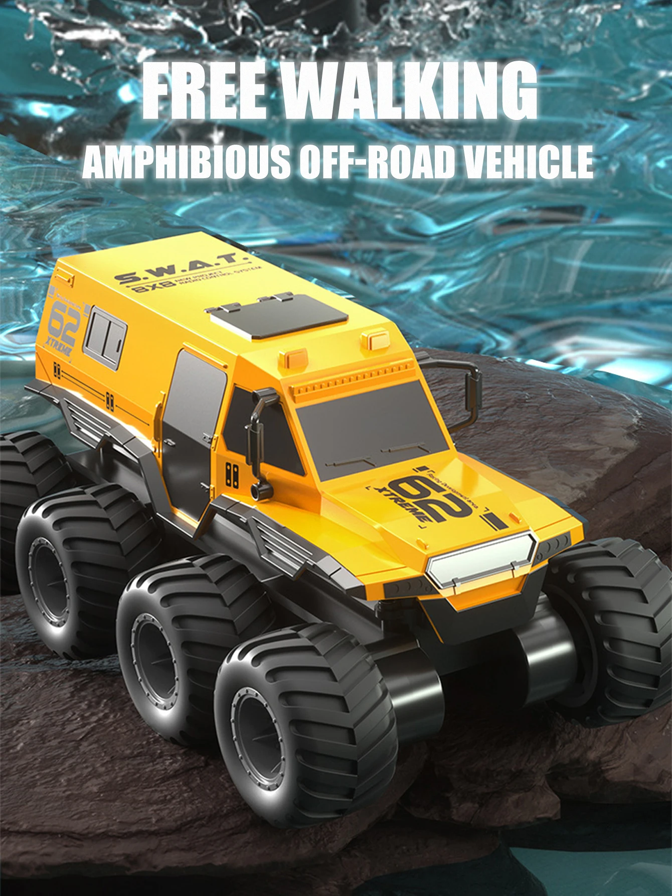 Voiture amphibie télécommandée pour garçon, grand pied, véhicule d'escalade tout-terrain, camion de course de vitesse, jouet inoler étanche, 8x8, 2.4G, 8 roues