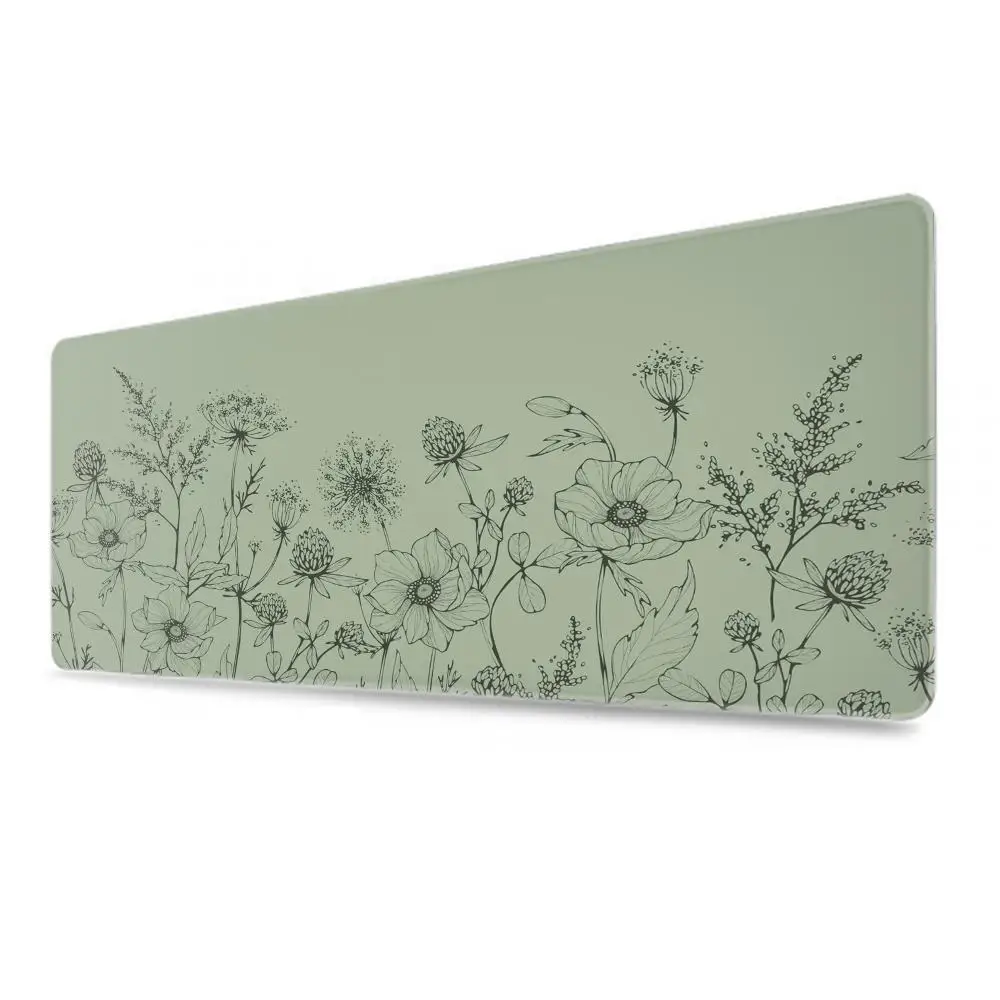 Wild flowers desk mat green Desert sage Mousepad large Boho floral deskmat fern forest XXL extended deskpad leaves Soft mousepad