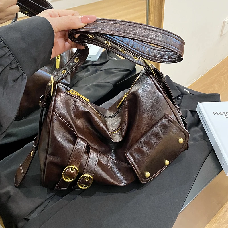 Large Capacity Black Shoulder Bags For Women Large Shopper Bag Solid Color Soft Leather Crossbody Handbag Lady Travel Tote Red image 4