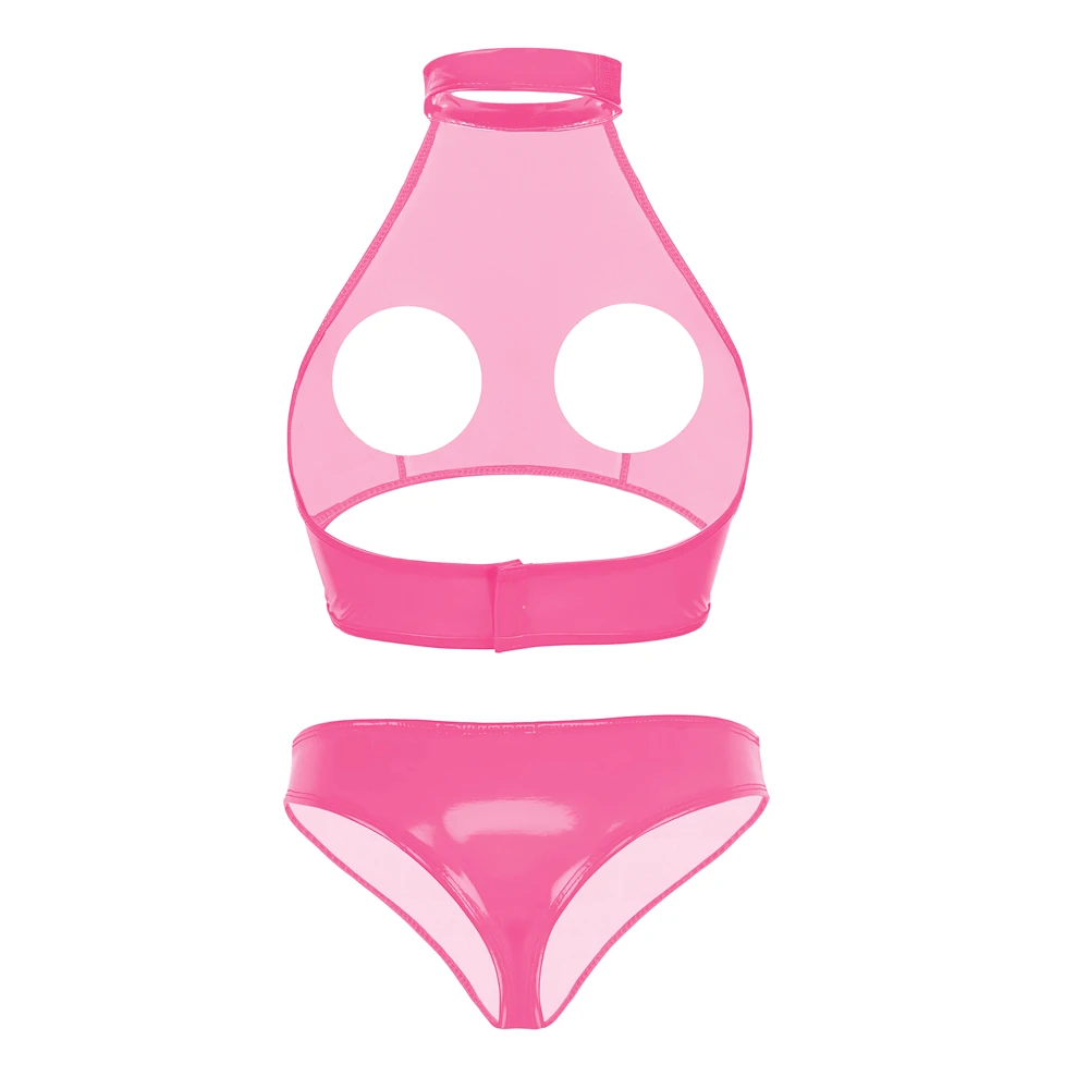 

Женский комплект эротического кожаного нижнего белья Spicy Girl с полым бюстгальтером на груди + сексуальное нижнее белье с низкой талией, комплект сексуального эротического нижнего белья