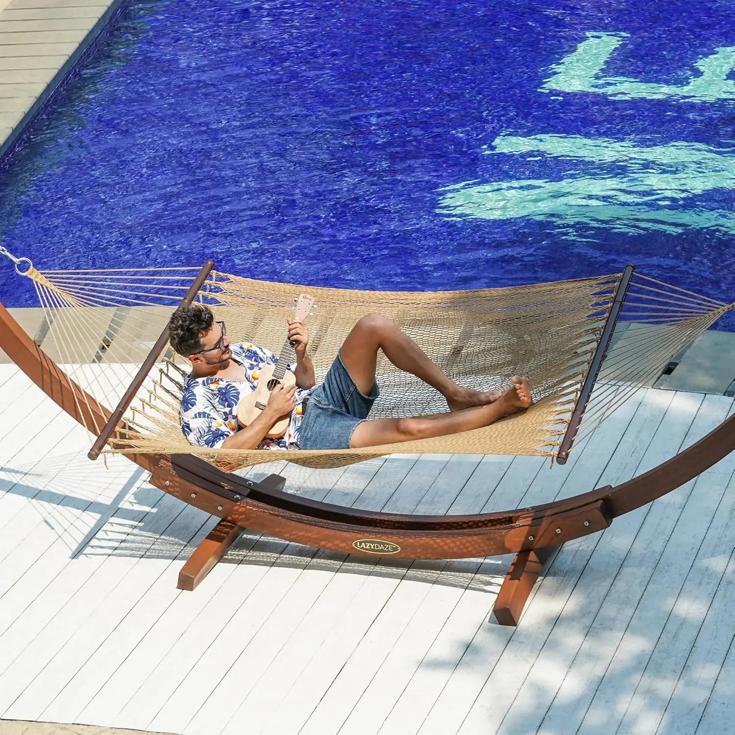 

10.5 FT Double 2 Person Caribbean Rope Hammock, Hand Woven Polyester Hammock with Spreader Bars, for Outside Outdoor