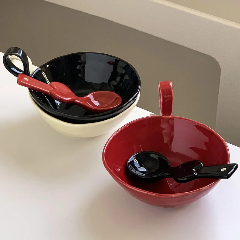 

Korean Style Ins Fruit Salad Bowl Ceramic Dessert Bowl Retro Yogurt Bowl Handmade Home Tableware