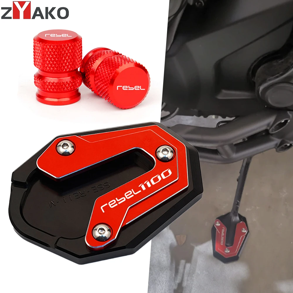 For HONDA REBEL1100 DCT 2023 CMX1100 Rebel 1100 M T 2020-2024 Motorcycle Kickstand Foot Side Stand Pad Plate Tire Valve Caps