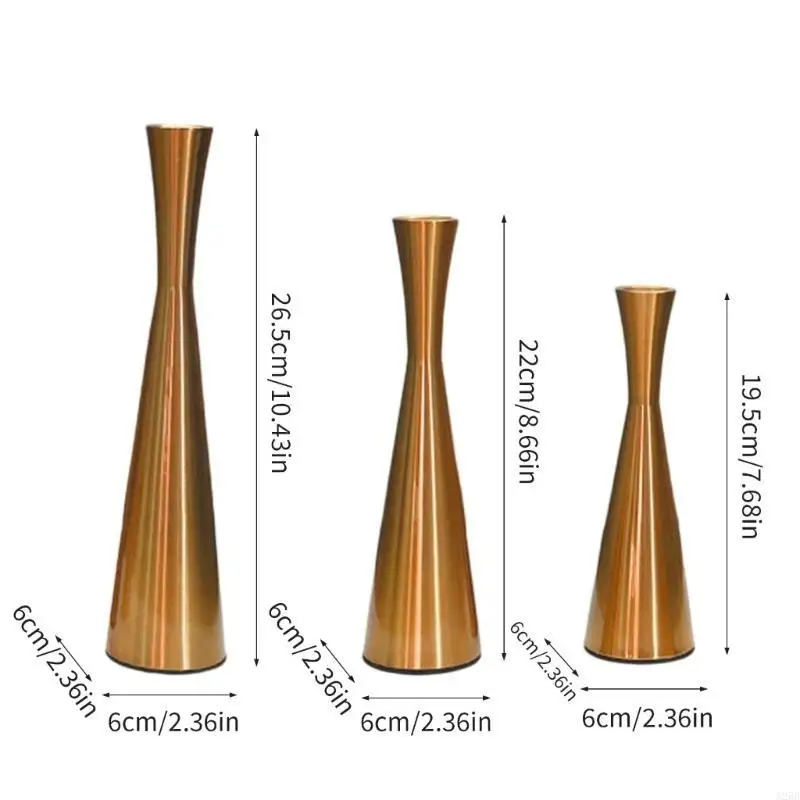 3 قطع من حاملات الشموع المعدنية المستدقة بتصميم الخصر النحيف لأرفف الكتب والديكورات A2BB #6