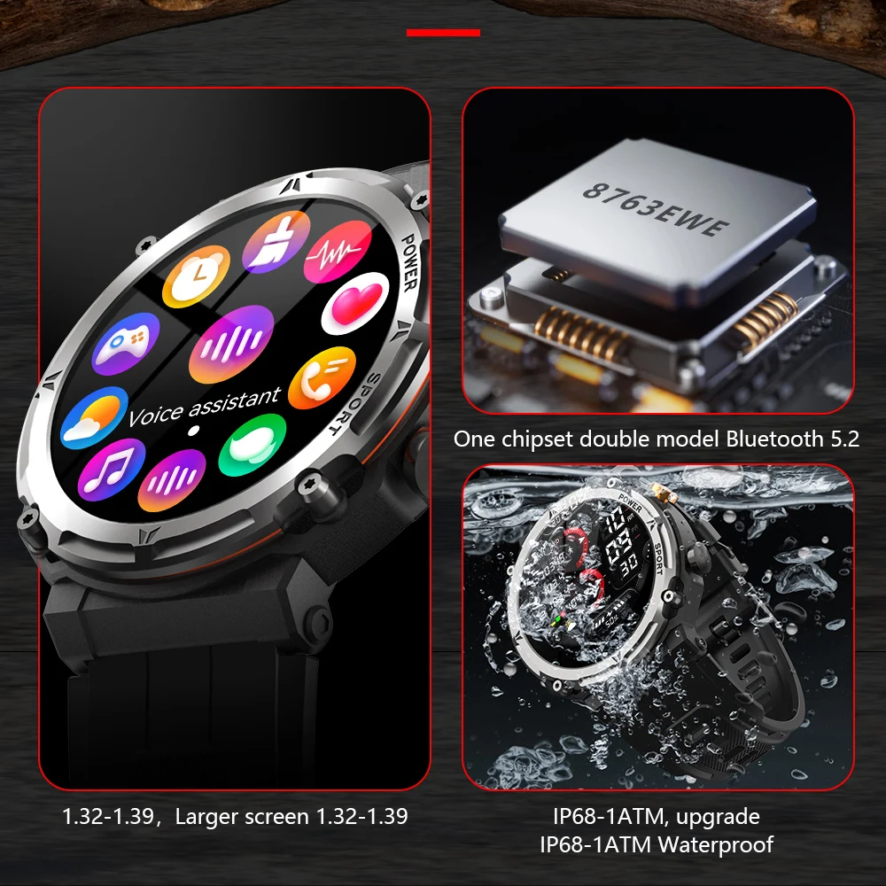 2024 Original Military Smartwatch Bluetooth Call Fitness Sports Waterproof Smart Watch for Men Women Xiaomi Apple Android Phones