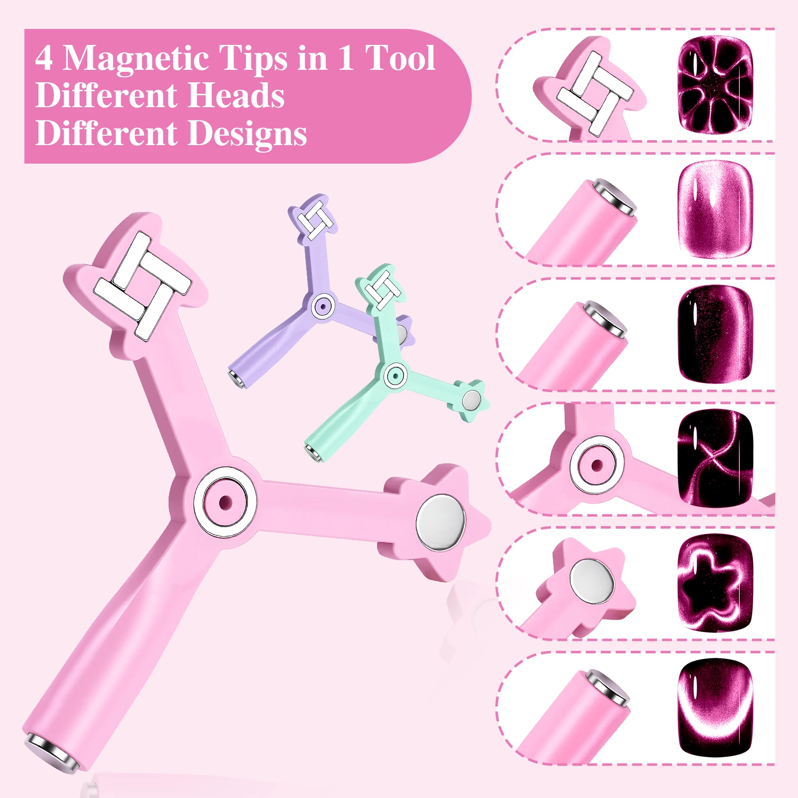 4-in-1 Katzenauge-Magnet Nagelkunst-Werkzeug Multifunktionaler Magnetischer Nagellack-Stift mit Starker Magnetkraft für DIY-Salon
