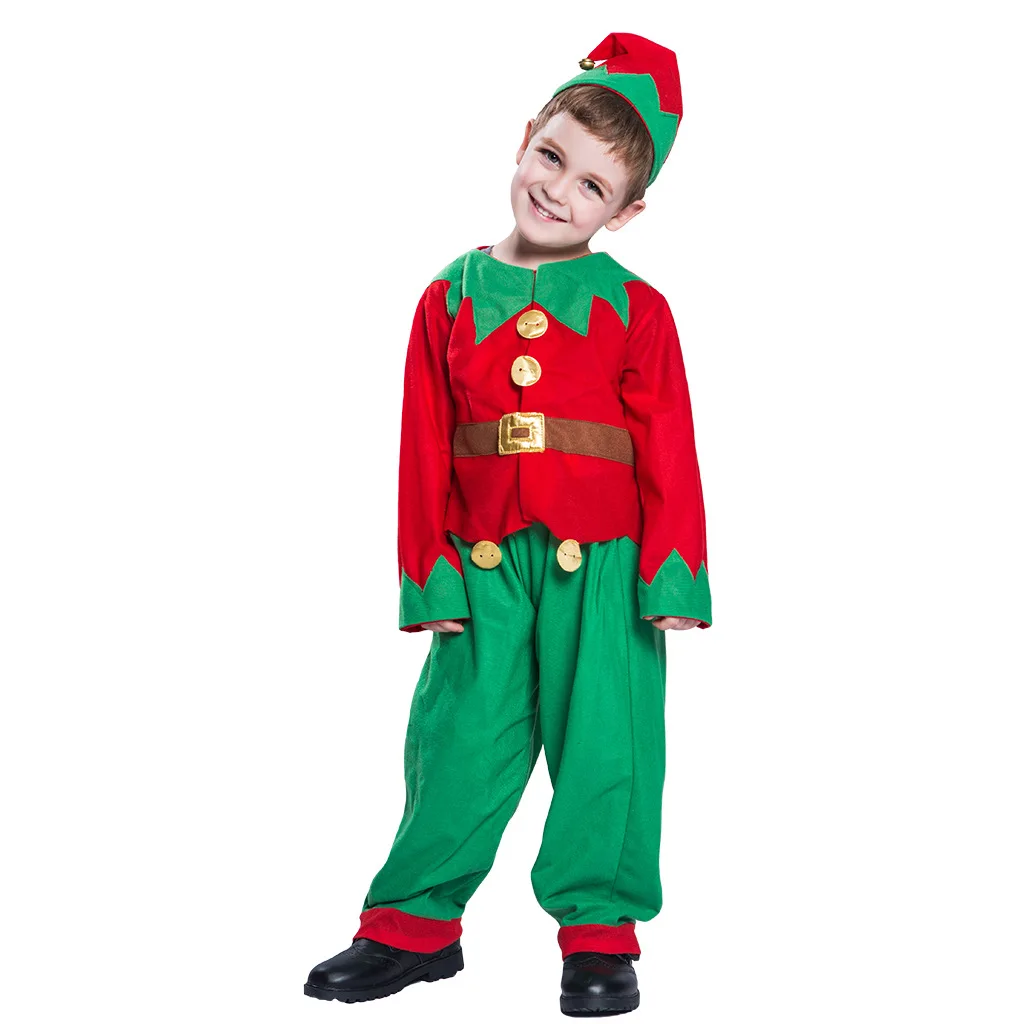 New Cute Kids' Christmas Elf Costume Set Hat Top Pants 3pcs Parties Events Holiday Photography