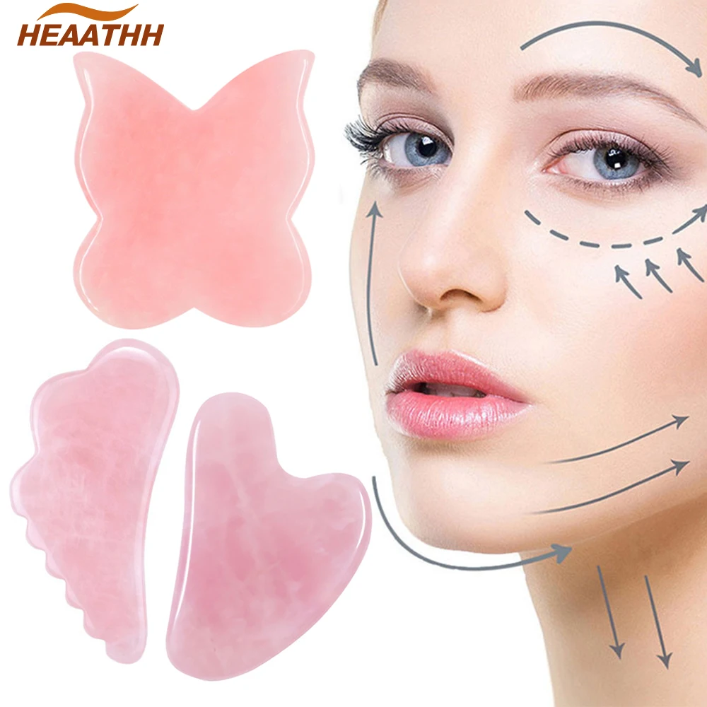 

Rose Quartz Stone Face Gua Sha Massage Tools Body Scraping Massager for Facial Skin Health Beauty Massage Relax Scrapper