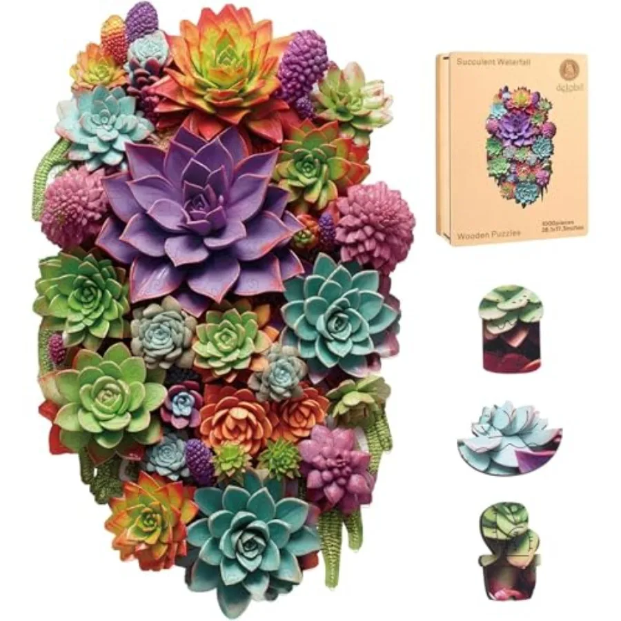 

Puzzles for Adults 1000 Pieces with Puzzle Saver - Succulent Wooden Puzzle Unique Adult Jigsaw Puzzles Brain Teaser Family Game