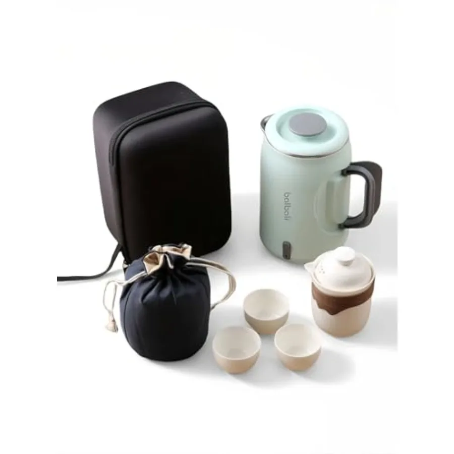 

Complete Travel Mini Electric 0.6L Hardshell Case for Portable Travel Hot Water Boiler Teapot with Strainer Cups and Protect Ba
