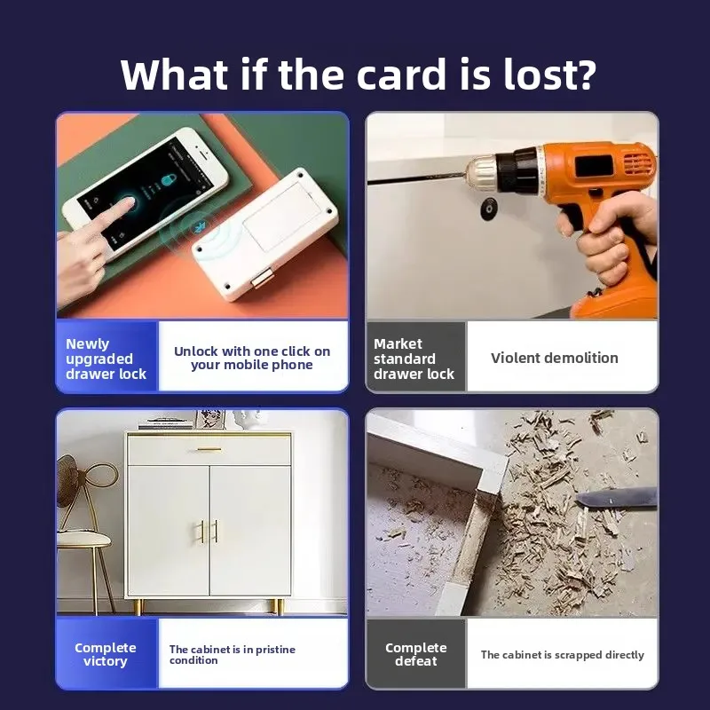 No punching invisible drawer fingerprint lock bedside table, storage wardrobe password lock office file cabinet