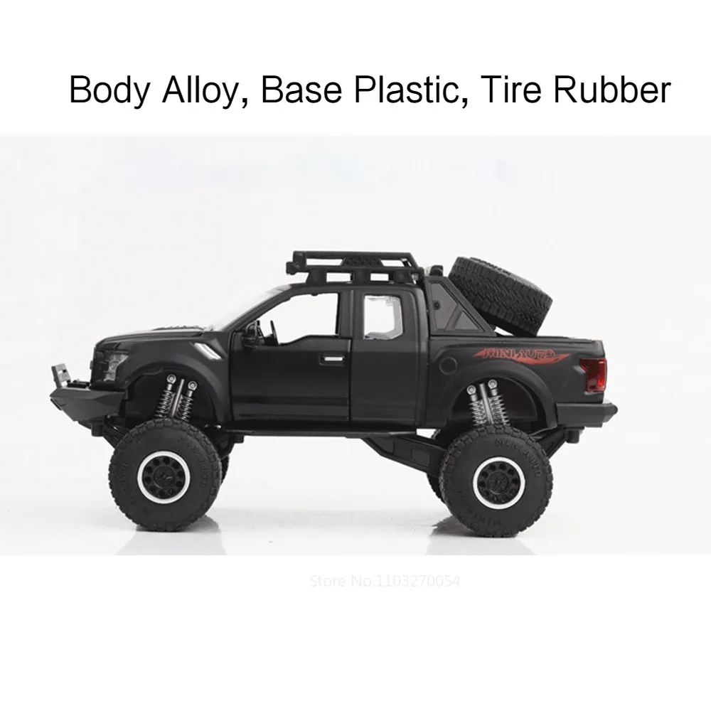 Scale 1/32 Ford Raptor F150 Cars Model Toys Diecast Alloy Pickup Metal Body Rubber Tires Sound Light Vehicles Toy Gifts for Kids