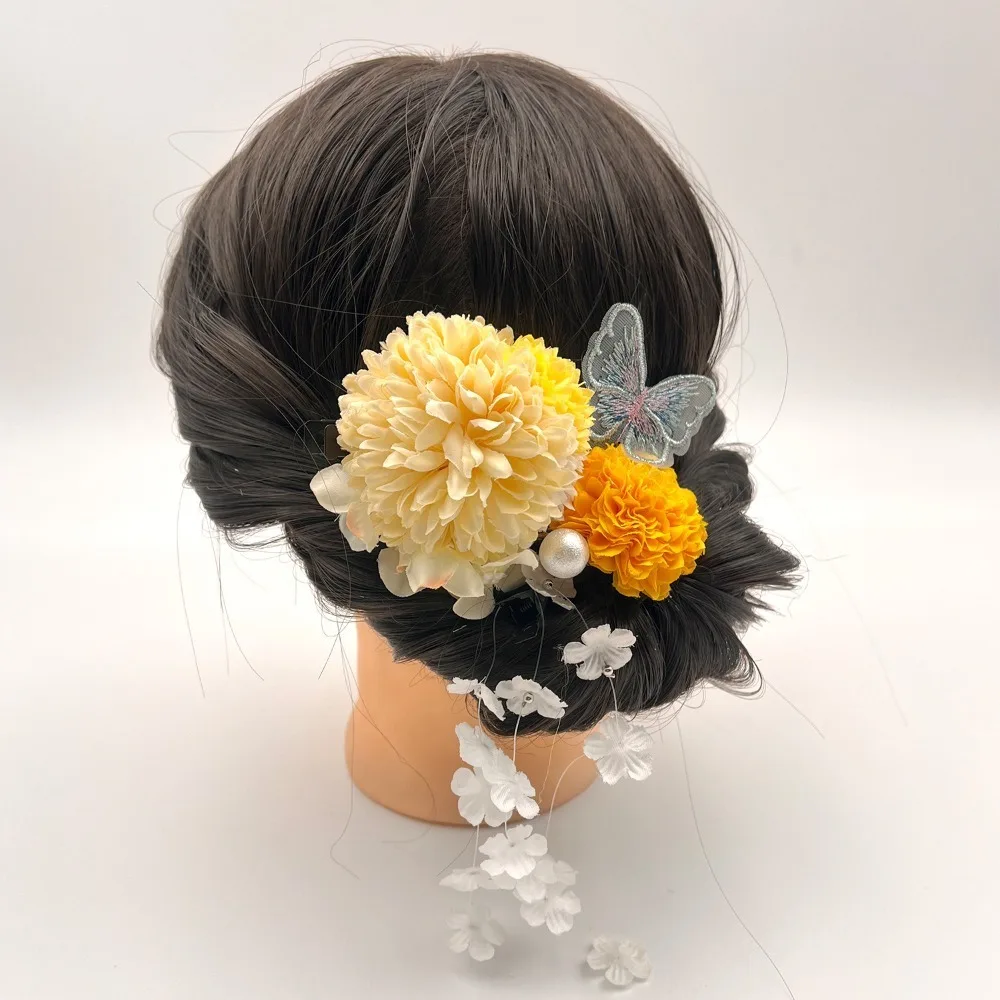

Элегантная японская заколка для волос с гортензией, тканевая заколка для волос в виде бабочки, винтажная заколка для волос ручной работы с жемчужными кисточками, палочка для волос, фестиваль юката