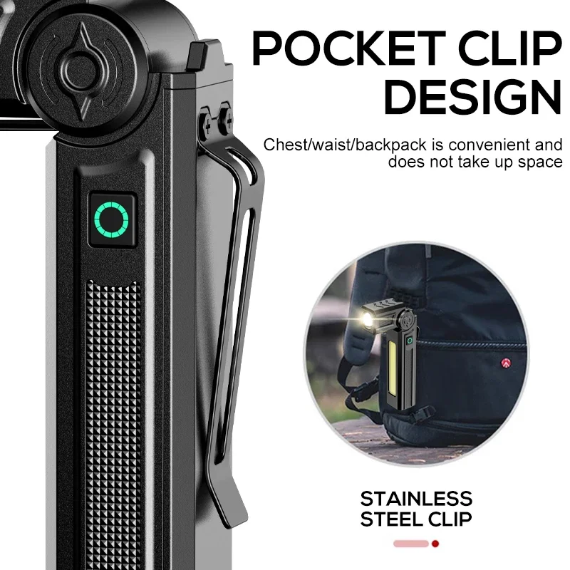 Portable COB + High-Power LED Flashlight With Magnetic Rechargeable LED Work Light Handled Flashlight for Car Repai Emergency