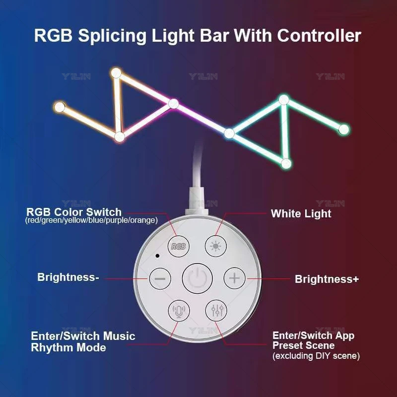 Imagem -04 - Rgb Smart Led Night Light Faça Você Mesmo Splicing Iluminação Ambiente Tuya App Control Lâmpada de Parede Led Atmosfera Sala de Jogos tv Backlight Decor