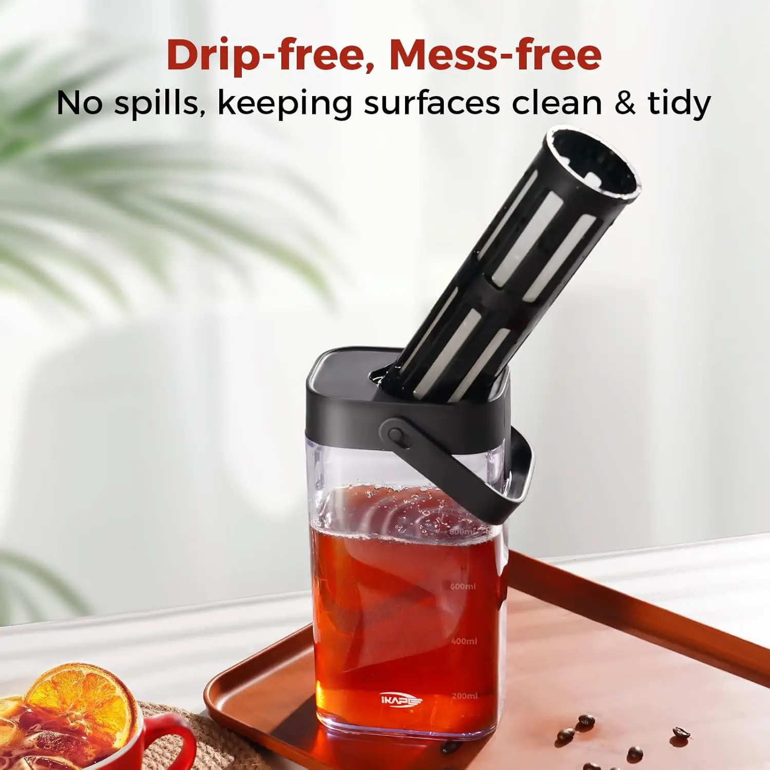 ماكينة صنع القهوة الباردة IKAPE بوزن 33.8 أونصة مع فلتر قابل للإزالة وصنبور مانع للتسرب للقهوة المثلجة والشاي، جسم بلاستيك تريتان