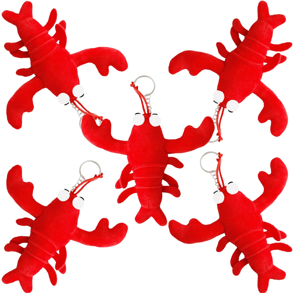 

5 Pcs Keychain Crayfish Pendant Lobster Stuffed Animal Crab Plush Boil Party Supplies Red Toy Bag Charms Miss