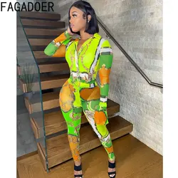 FAGADOER-Combinaisons à imprimé rétro africain pour femmes, col coloré, bouton, manches longues, combishort sexy, mince, motif vintage, ensemble, 2023