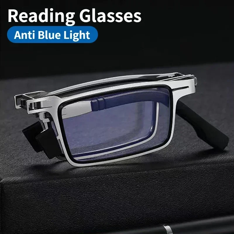 

Anti Blue Light Folding Reading Glasses Men Metal Round Square Eyewear Presbyopia Eyeglasses Diopter +1.0 to +4.0 With Box