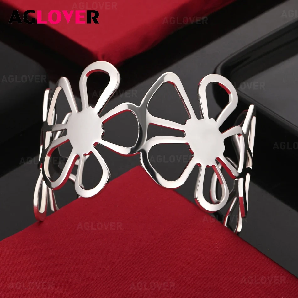 

AGLOVER 925 Sterling Silver Flower Open Bracelet Women's Fashion Party Jewelry