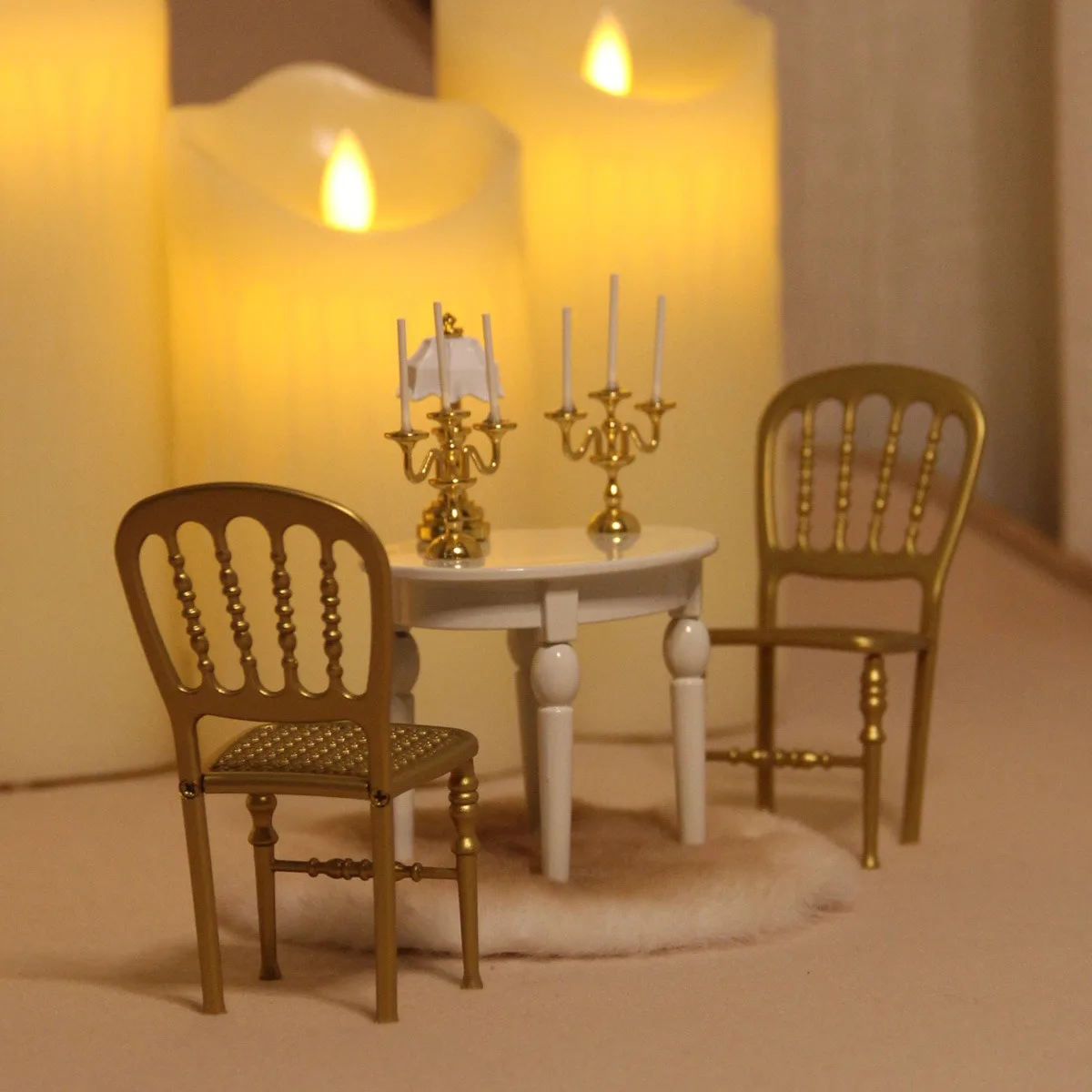 Dollhouse Miniature Metal Table Chair 1:12 Scale Realistic Furniture Bjd Ob11 Living Room Iron Table Cream Black Golden Chairs