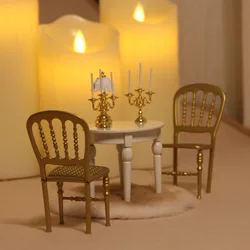 Dollhouse Miniature Metal Table Chair 1:12 Scale Realistic Furniture Bjd Ob11 Living Room Iron Table Cream Black Golden Chairs