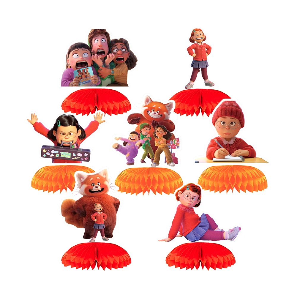 

7pcs Disney Turning Red Panda Honeycomb Ball Desktop Decor Honeycomb Paper Fan Set Birthday Party Decor