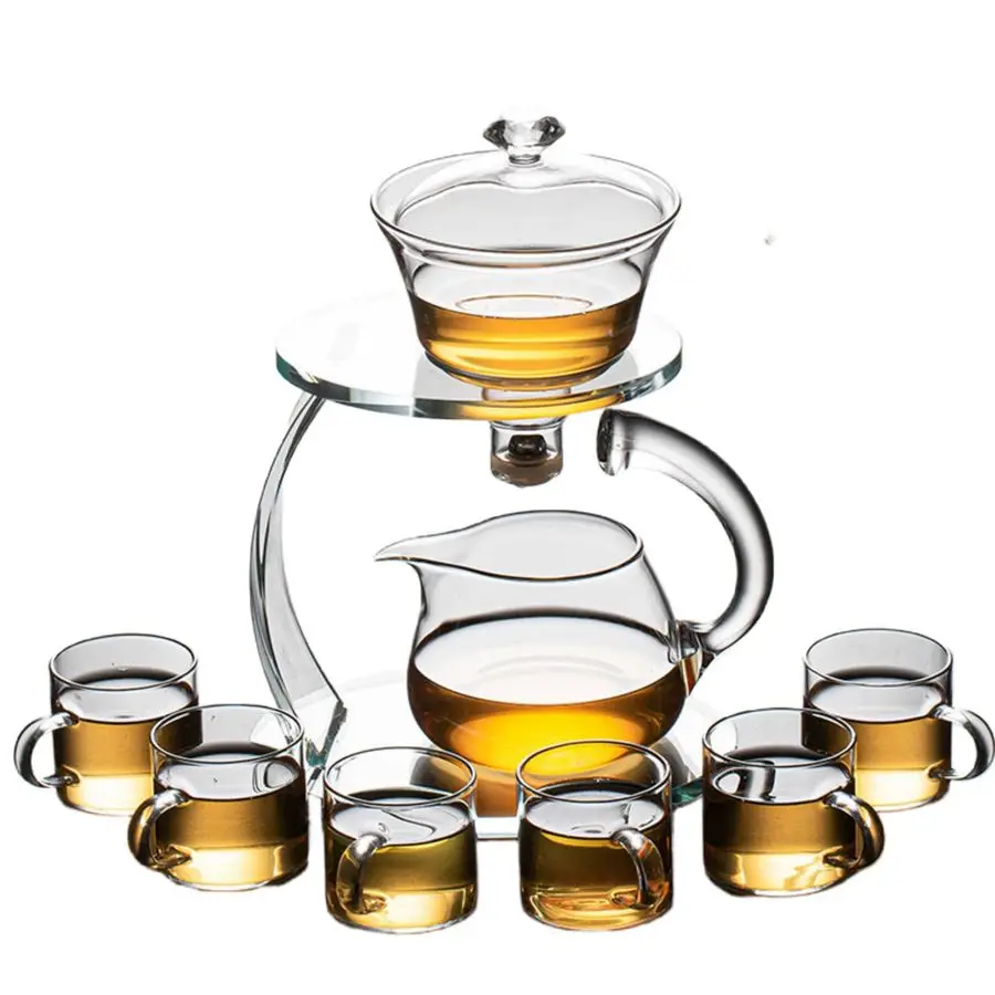 

Teapot Set Semi Automatic Drip Rotating with Infuser Chinese HeatResistant Lazy Kungfu Tea Set Clear, Teapot Set