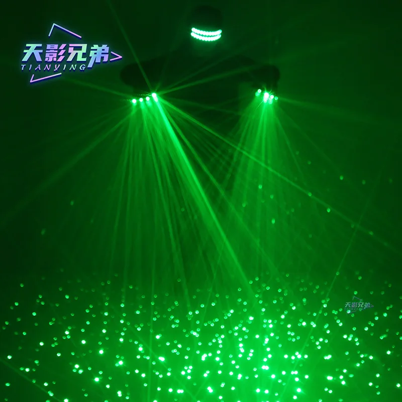 Party props, green laser gloves and LED luminous glasses, DJ bar street dance, luminous gloves, dance show, stage performance