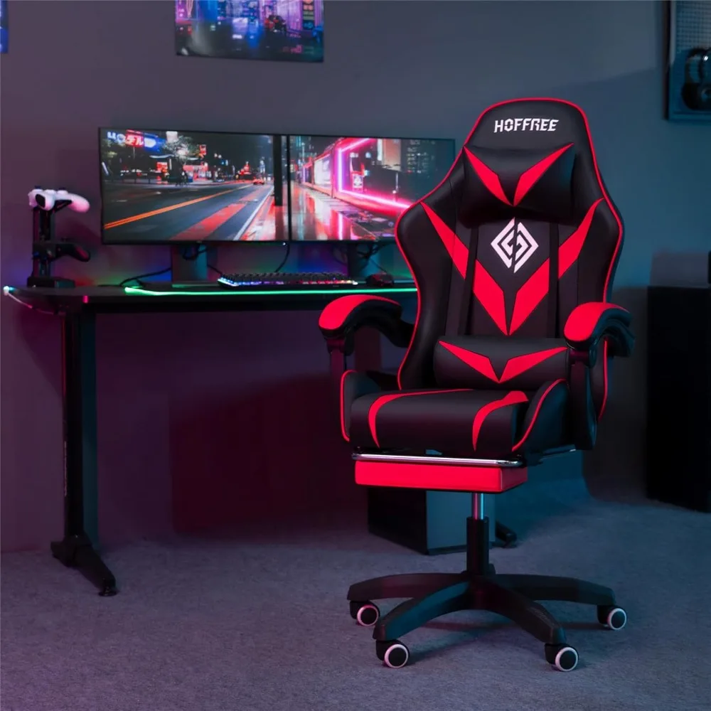 เก้าอี้เกมมิ่งนวดตามหลักสรีรศาสตร์พร้อมที่วางเท้า รองรับหลังส่วนล่าง และฟังก์ชันปรับเอนเพื่อประสบการณ์การเล่นเกมพีซีที่สะดวกสบายสำหรับเด็กผู้ชาย