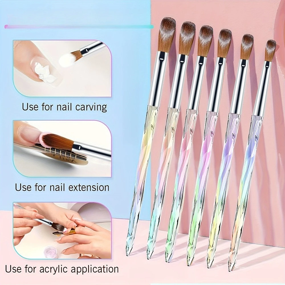 

6Pcs/Set Colorful Crystal Handle Nail Art Brushes UV Gel Painting Extended Phototherapy Pen Set Manicure Tools