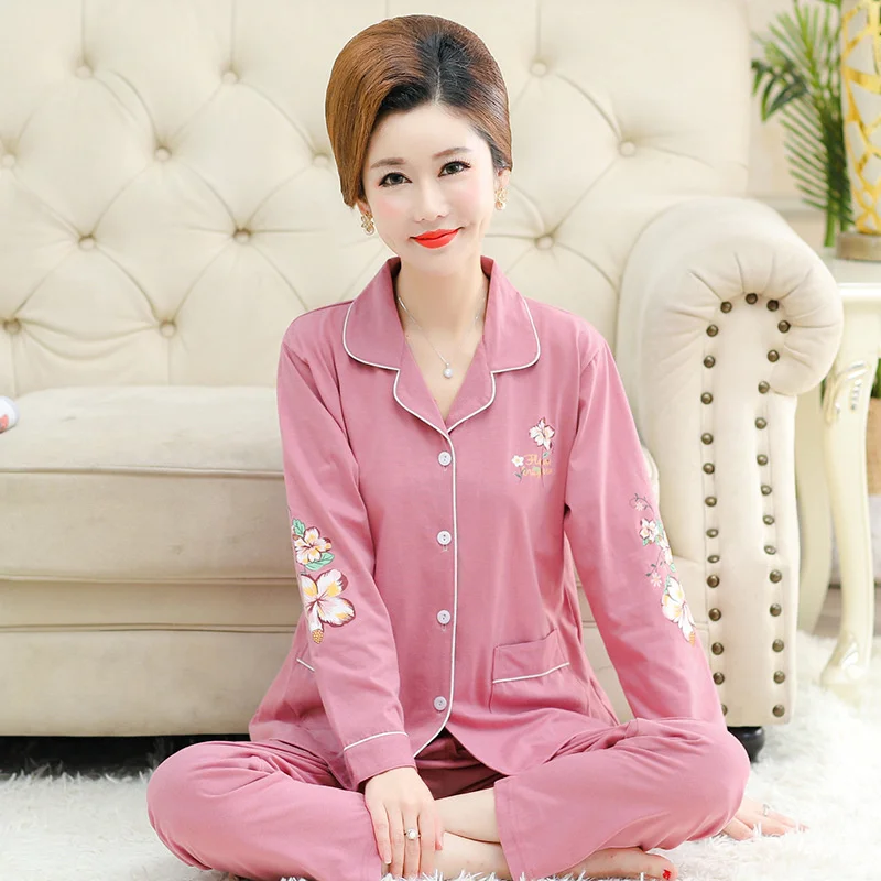 New Style Pajamas Autumn Winter Women's Long Sleeved Cotton Cardigan Middle-aged  Elderly Mothers' Loose Home Suit