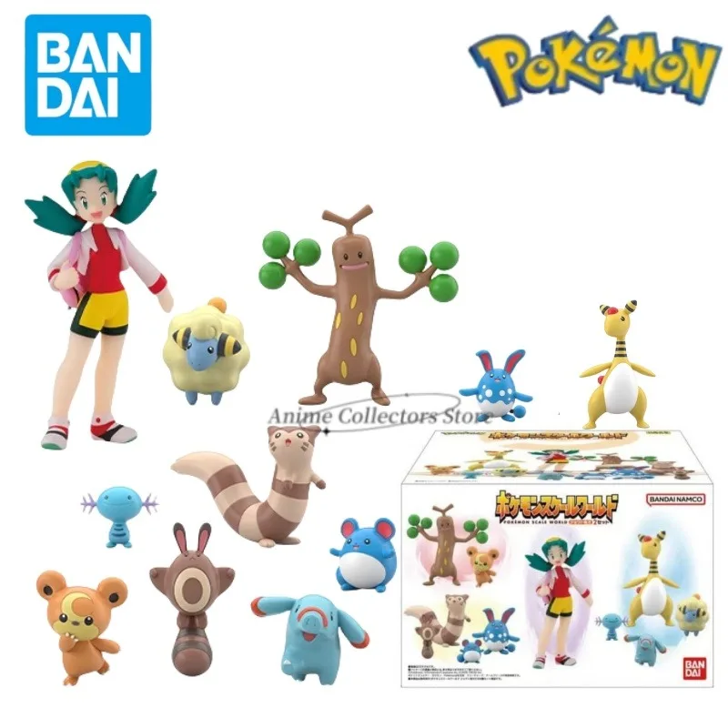 Bandai Original Scale World POKEMON Johto Region 2 Sudowoodo Mareep Marill Azumarill Ampharos Kris Teddiursa Anime Figure Toys