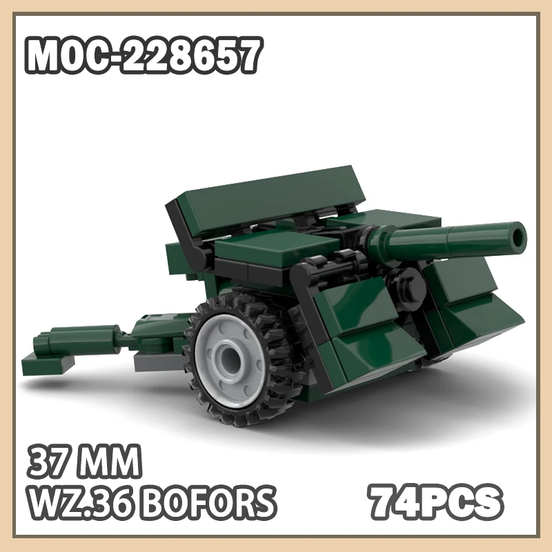 

MOC-228657 MINI War Accessories 37 mm wz.36 Bofors Building Block Model Brick Set Creative Gifts Miniature DIY Soldier TOY 74PCS