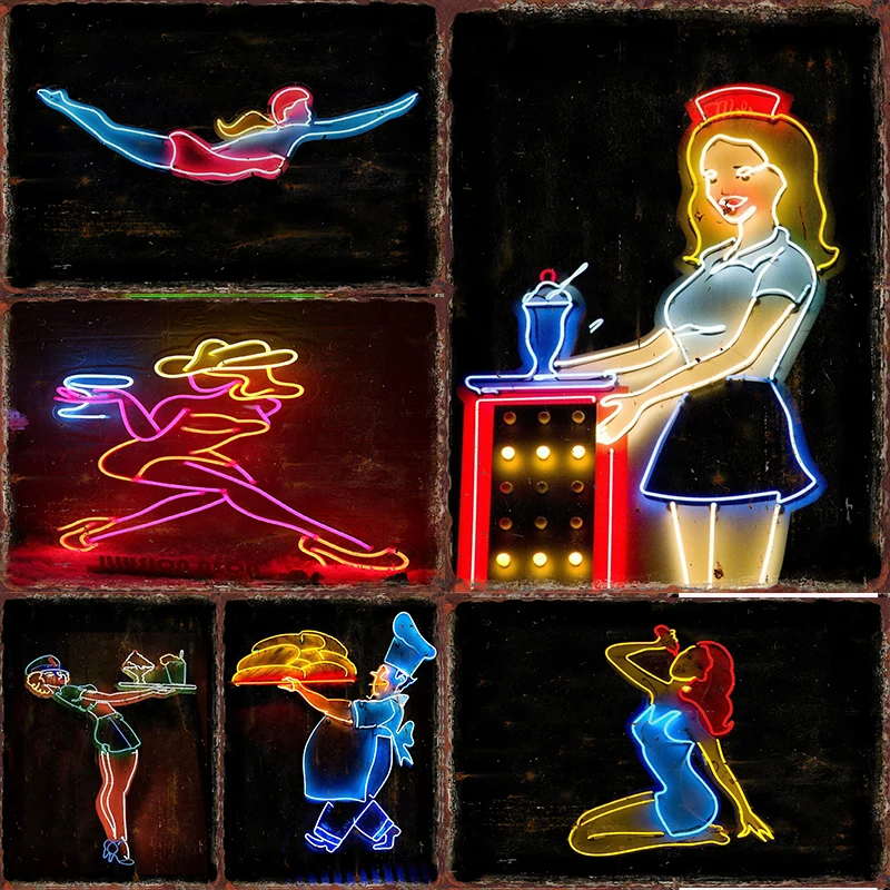 Neon Schönheit Metall Zinn Zeichen lustiges Poster für Restaurant Wand dekorative Plaketten Gemälde