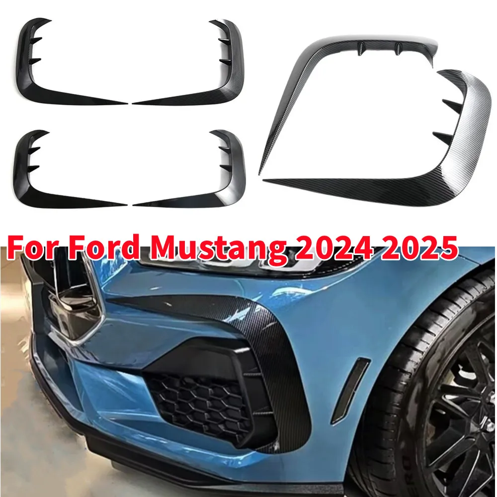 

For Ford Mustang 2024 2025 Front Bumper Side Vent Canard Trims Fog Light Bezel Trim Frame Covers ABS Accessories
