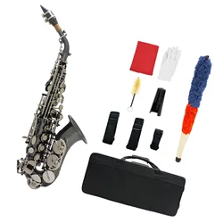 Bb Soprano Saxophone Sax Brass Material Black Nickel Plated Woodwind Instrument with Carry Case Gloves Cleaning Cloth Brush