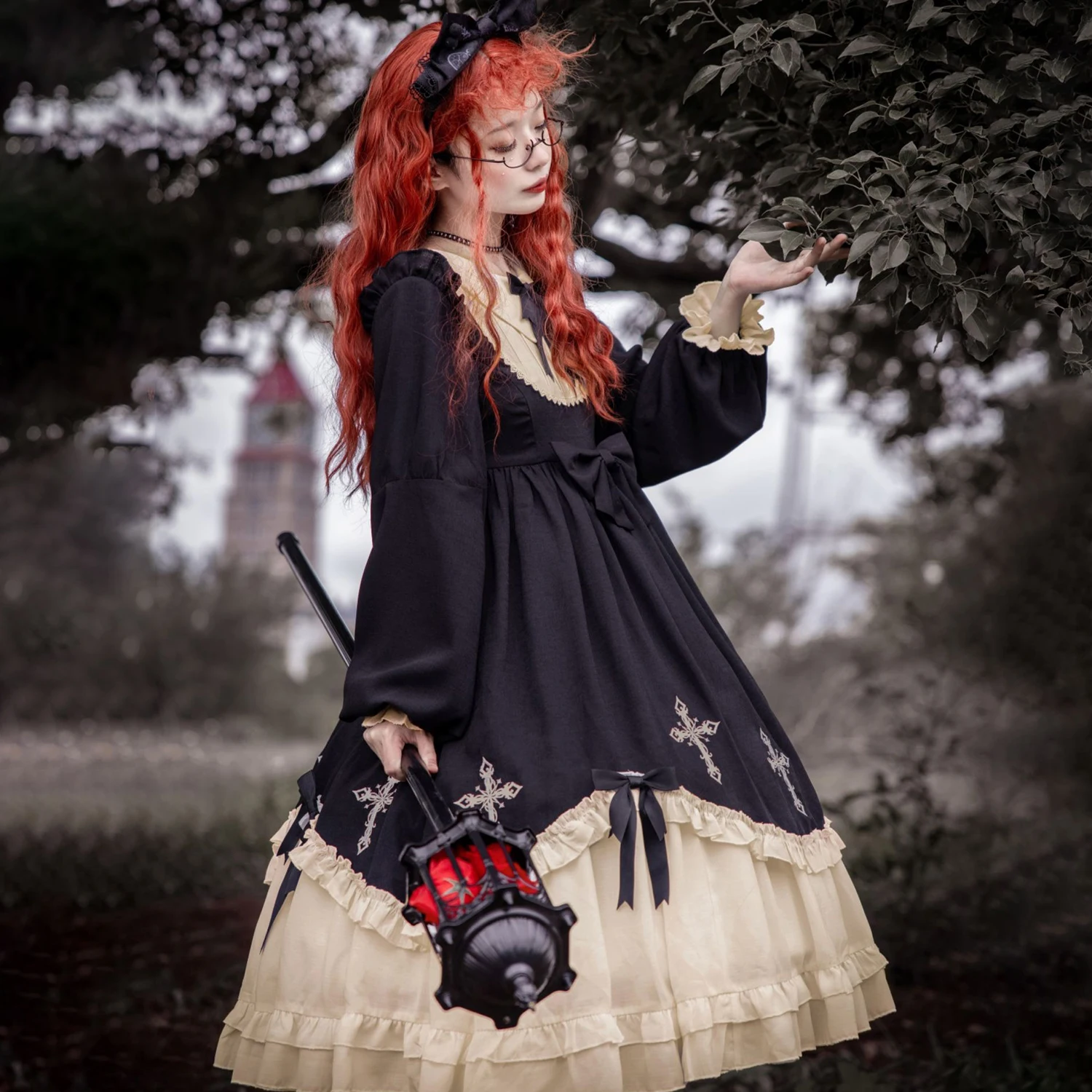 المرأة حجم كبير فساتين لوليتا كم طويل الكشكشة أشرطة عبر غرزة لطيف الحلو دمية طوق الانحناء حفلة موسيقية هالوين زي