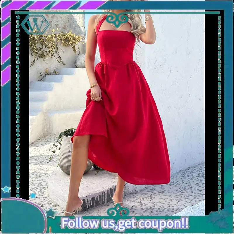 A09P Women Summer Sleeveless Halter Maxi Dress Sundress 2025 Casual Flowy Wedding Guest Cocktail Beach Vacation Dresses