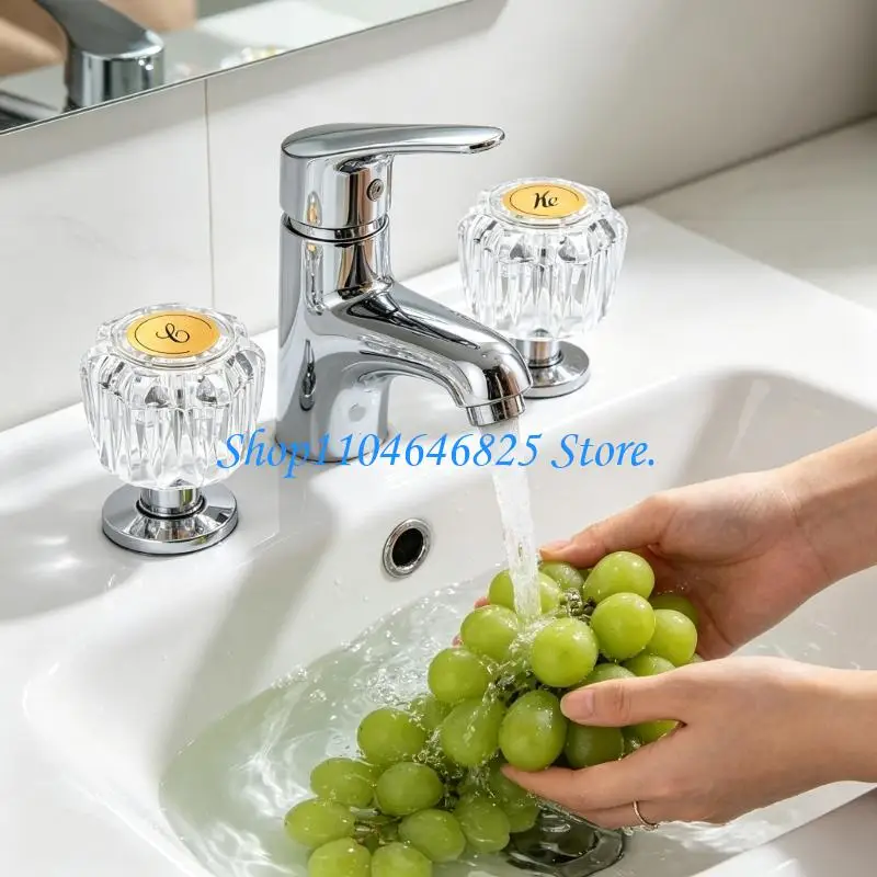

2Pcs Clear Bathtub Faucet Handles Set With Clear Temperature Indicators For Easy Hot and Cold Water Identification